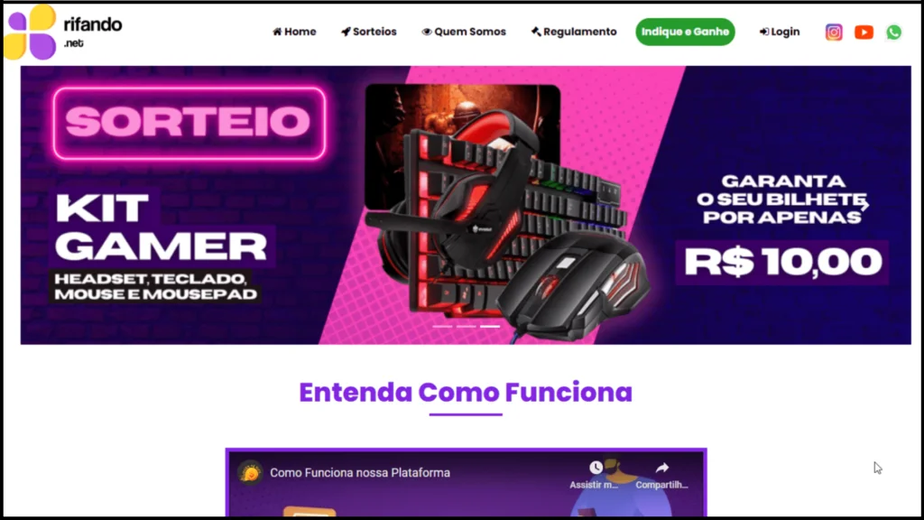 Home para site de rifas