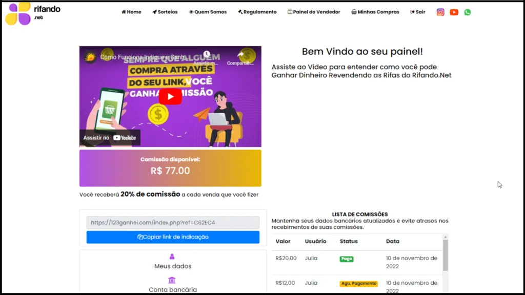 Painel de vendas de rifas